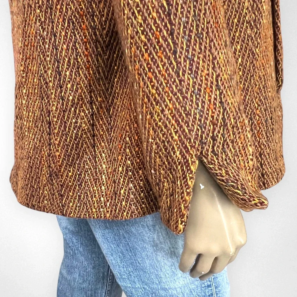 Vintage‎ NEWPORT NEWS Tweed Chevron Brown Wool Blend Coat L